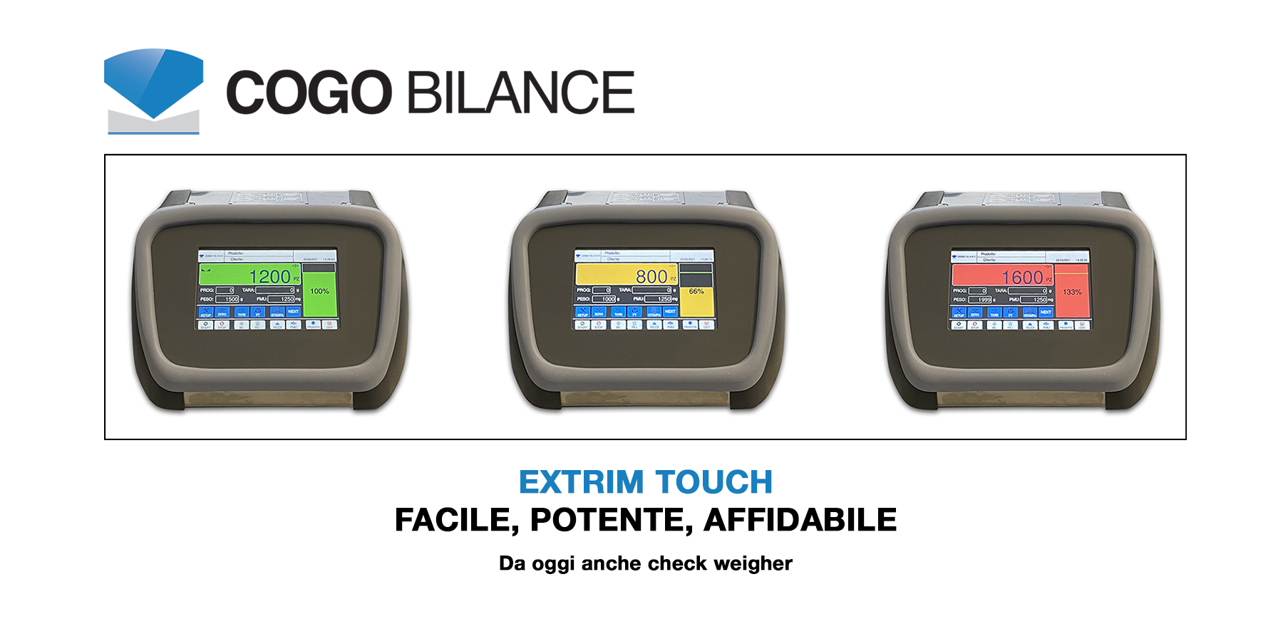 NUOVO EXTRIM TOUCH, DA OGGI ANCHE CHECK WEIGHER. - Cogo Bilance